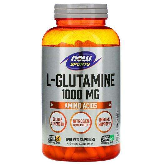 Основне фото товара Now, L-Glutamine Double Strength, L-Глютамин 1000 мг, 240 капсул