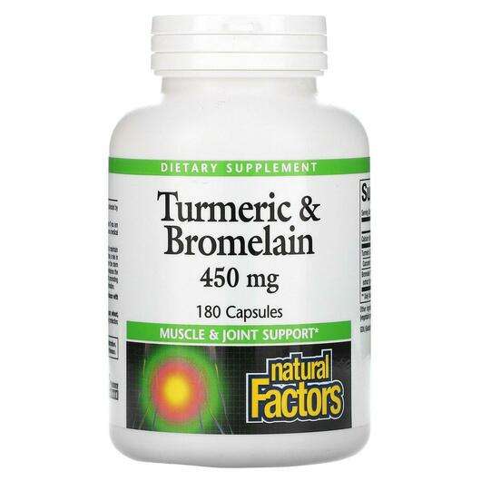 Основне фото товара Natural Factors, Turmeric & Bromelain 450 mg 180, Бромелай...