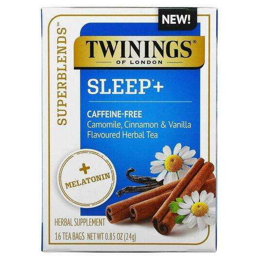 Sleep+ with Melatonin Herbal Tea 16 Tea Bags, Органічний чай, 24 г