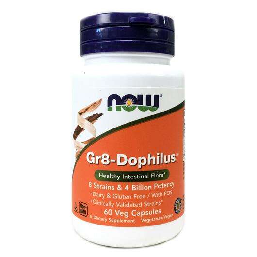 Основне фото товара Now, Gr8-Dophilus, Пробіотична суміш 8 штамів, 60 капсул