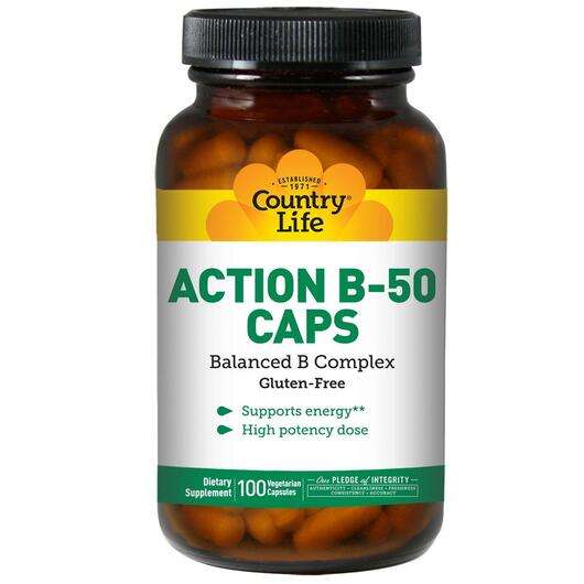 Основне фото товара Country Life, Action B-50 Caps, Комплекс вітаміну B, 100 капсул