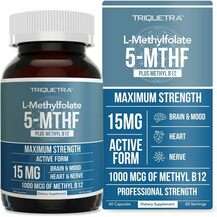 Triquetra Health, L-Methylfolate 15 mg Plus Methyl-B12, 60 Cap...