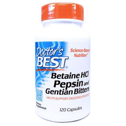Betaine HCL Pepsin and Gentian Bitters, Бетаїн HCL, 120 капсул