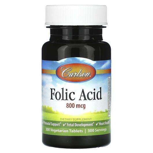 Основне фото товара Carlson, Folic Acid 800 mcg, Фолієва кислота, 300 таблеток