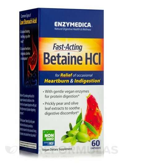 Основне фото товара Enzymedica, Fast-Acting Betaine HCL, Настоянка з Бетаїна, 60 к...