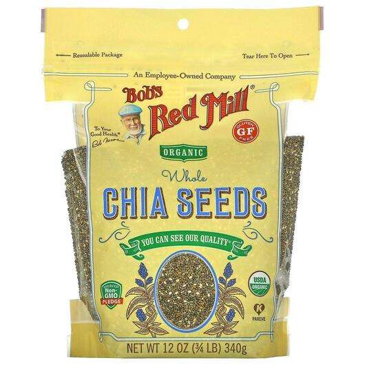 Основне фото товара Bob's Red Mill, Organic Whole Chia Seeds, Насіння Чіа, 340 г