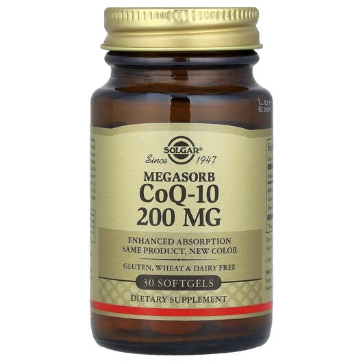 Основне фото товара Solgar, Megasorb CoQ-10 200 mg, Коензим CoQ10, 30 капсул