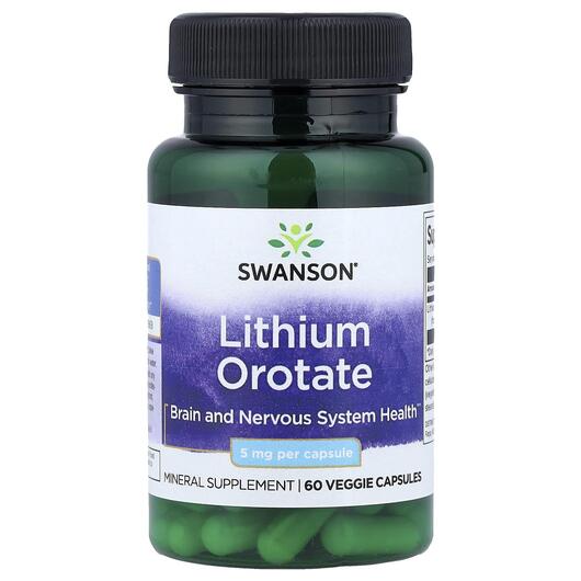 Основне фото товара Swanson, Lithium Orotate 5 mg, Літій, 60 капсул