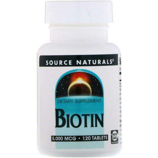 Основное фото товара Source Naturals, Биотин 5000 мкг, Biotin 5000 mcg 120, 120 таб...