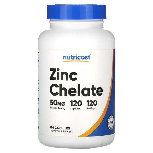 Основне фото товара Nutricost, Zinc Chelate 50 mg, Цинк Хелатний, 120 капсул