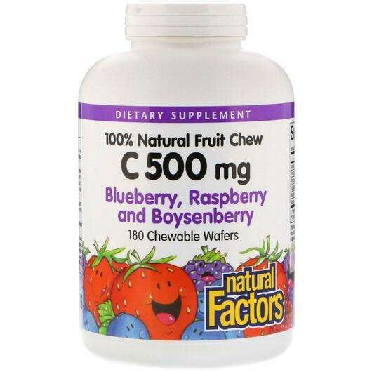 Chew C 500 mg Blueberry Raspberry Boysenberry, Вітамін C Жувальний, 180 Chewable Wafers