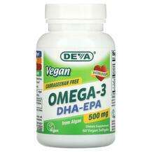 Deva, Vegan Omega-3 DHA-EPA 500 mg, Веганський Риб'ячий жир, 6...