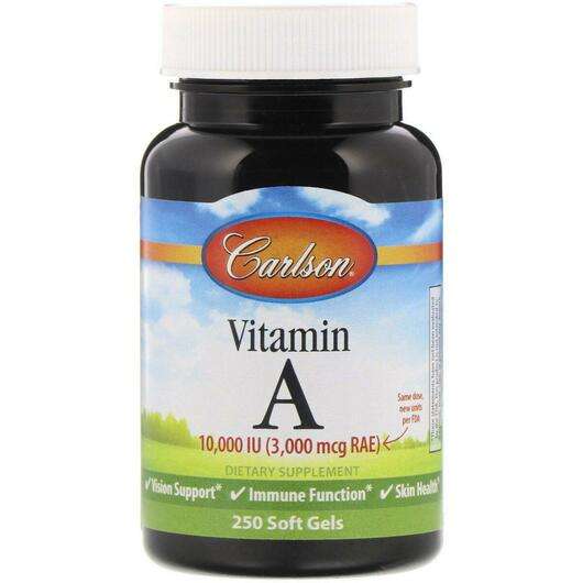 Основне фото товара Carlson, Vitamin A, Вітамін А Ретінол, 250 капсул