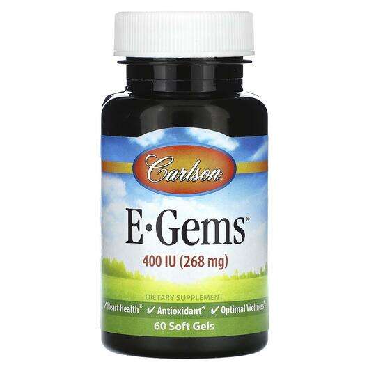 Основное фото товара Carlson, Витамин E Токоферолы, E-Gems 400 IU 268 mg, 60 капсул
