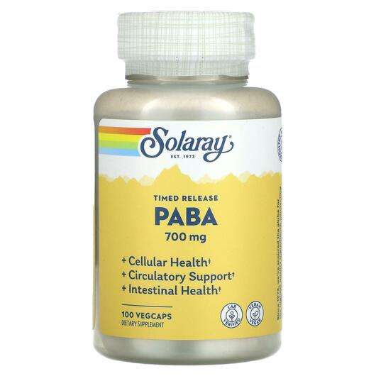 Основне фото товара Solaray, Timed Release PABA 700 mg, 4-Амінобензойна кислота, 1...