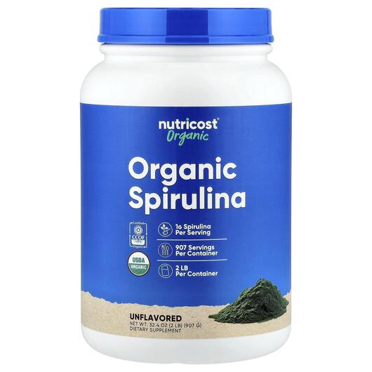 Основное фото товара Nutricost, Спирулина, Organic Spirulina Unflavored, 907 г