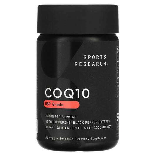 Основне фото товара Sports Research, CoQ10 with BioPerine & Coconut Oil 100 mg...
