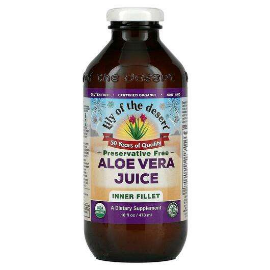 Organic Aloe Vera Juice Inner Fillet Preservative, М'якоть алое вера без консервантів, 473 мл