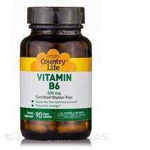 Country Life, Vitamin B6 200 mg, Вітамін B6 Піридоксин, 90 капсул