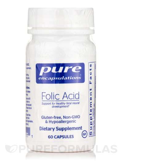 Основне фото товара Pure Encapsulations, Folic Acid, Фолієва кислота, 60 капсул