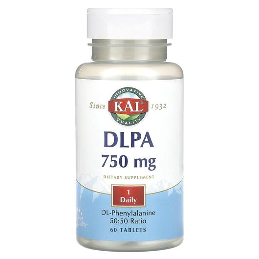 Основне фото товара KAL, DLPA 750 mg, L-Фенилаланін, 60 таблеток