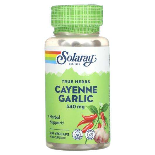 Основное фото товара Solaray, Кайенский перец, True Herbs Cayenne Garlic 540 mg, 10...