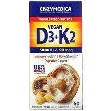 Enzymedica, Витамины D3 & K2, Vegan Vitamin D3 + K2, 60 ка...