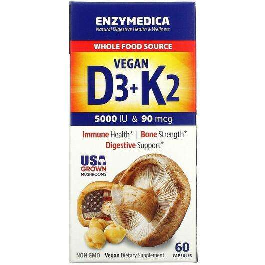 Основне фото товара Enzymedica, Vegan Vitamin D3 + K2, Вітаміни D3 та K2, 60 капсул