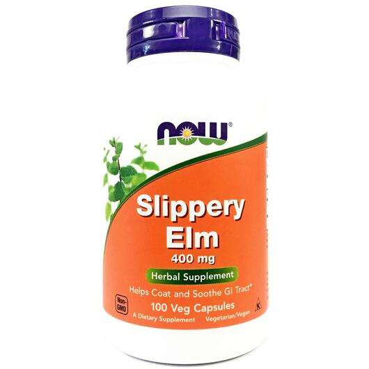 Основне фото товара Now, Slippery Elm 400 mg, Кора слизького в'яза 400 мг, 100 капсул