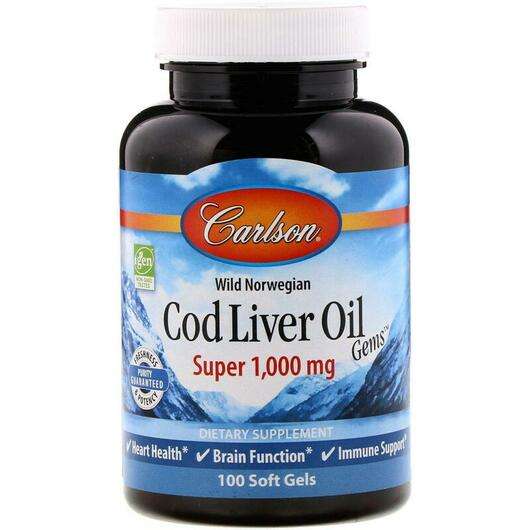 Основне фото товара Carlson, Cod Liver Oil Gems Super 1000 mg, Олія з печінки тріс...