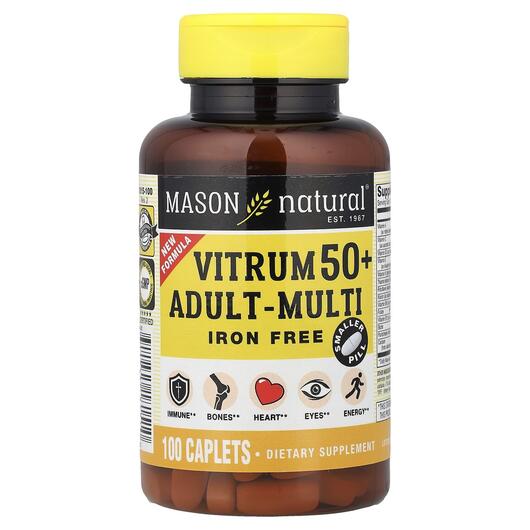 Основне фото товара Mason, Vitrum 50+ Adult-Multi Iron Free, Залізо, 100 таблеток