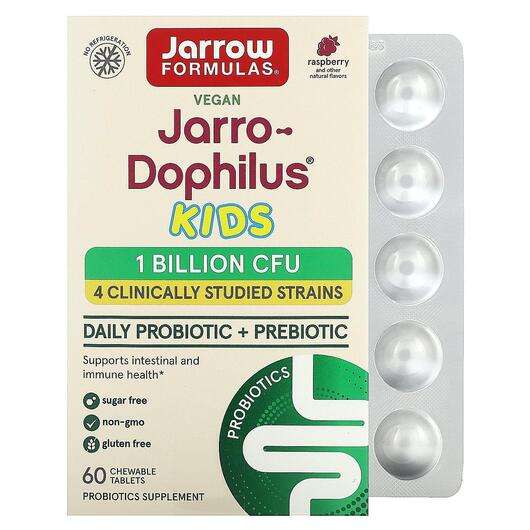 Основное фото товара Jarrow Formulas, Жевательные Пробиотики, Jarro-Dophilus Kids, ...