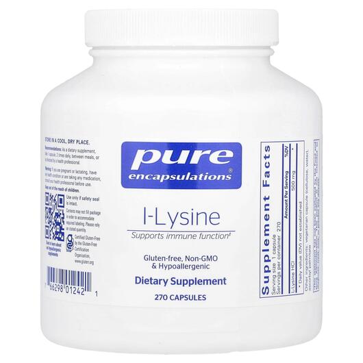 Основне фото товара Pure Encapsulations, l-Lysine, L-Лізин, 270 капсул