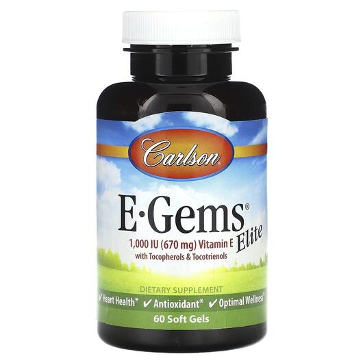 Основное фото товара E-Gems Elite Vitamin E with Tocopherols, Токотриенолы, 60 мягких 