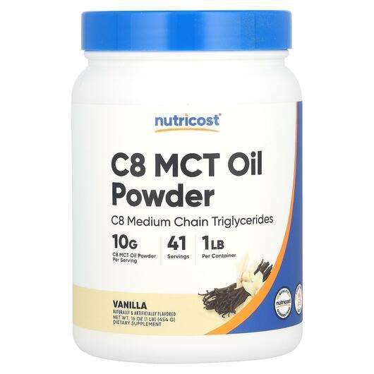 Основне фото товара Nutricost, C8 MCT Oil Powder Vanilla, Тригліцериди, 454 г