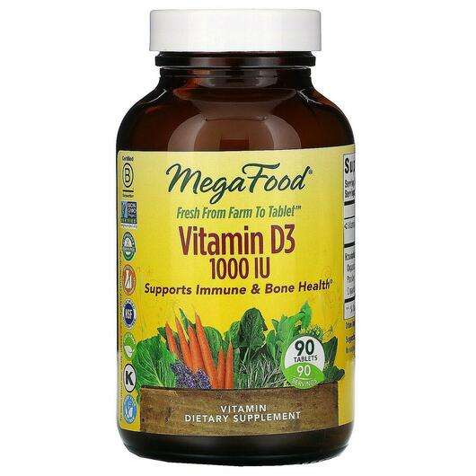 Основне фото товара Mega Food, Vitamin D3 1000 IU, Вітамін D3 1000 МО, 90 таблеток