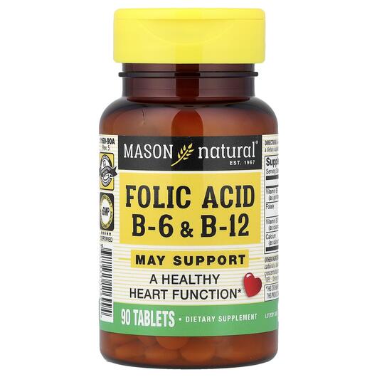 Основне фото товара Folic Acid B-6 & B-12, Вітамін B9 Фолієва кислота, 90 таблето