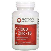 Protocol for Life Balance, C-1000 + Zinc-15 120 Veg, Вітамін C...