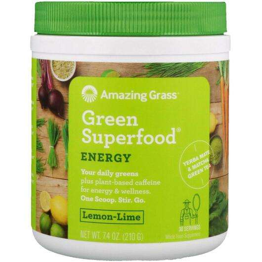 Основне фото товара Amazing Grass, Green Superfood Energy Lemon Lime, Суперфуд, 210 г