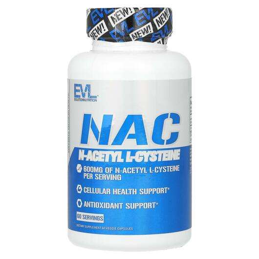 Основне фото товара EVLution Nutrition, NAC 600 mg, NAC N-Ацетил-L-Цистеїн, 60 капсул