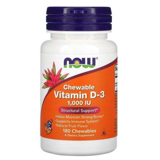 Основное фото товара Now, Жевательный D-3 с 1000 МЕ, Chewable Vitamin D-3, 180 табл...