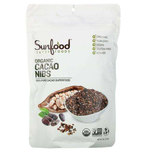 Основне фото товара Sunfood, Chocolate Cacao Nibs, Продукти харчування, 227 г