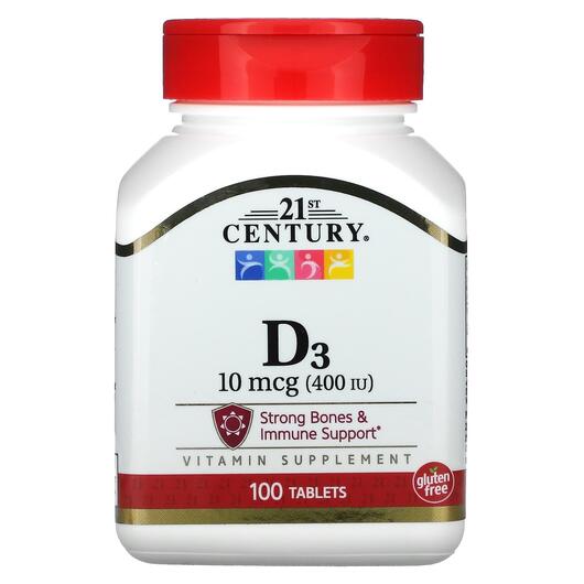 Основное фото товара 21st Century, Витамин D, Vitamin D3 10 mcg 400 IU, 100 таблеток