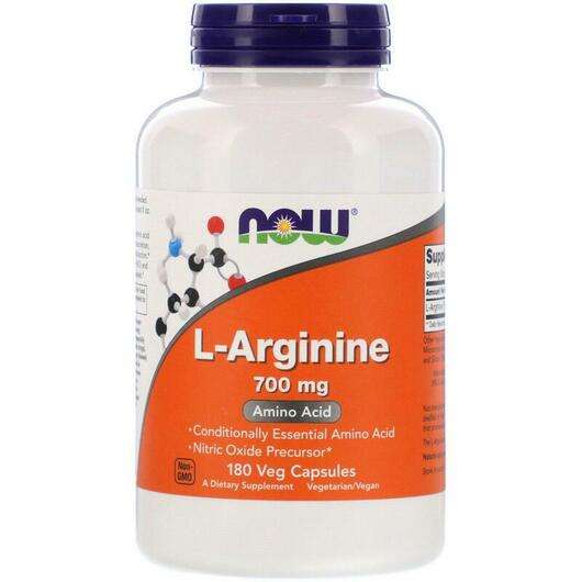 Основное фото товара Now, L-Аргинин 700 мг, L-Arginine 700 mg, 180 капсул