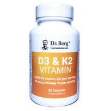 Dr. Berg, Витамины D3 и K2, D3 & K2 Vitamin 5000 IU, 60 ка...