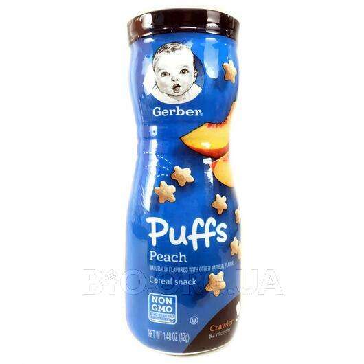 Puffs Cereal Snack Crawler 8+ Months Peach Crawler, Puffs Детские Снэки звездочки для 8+ месяцев Персиковый вкус, 42 г