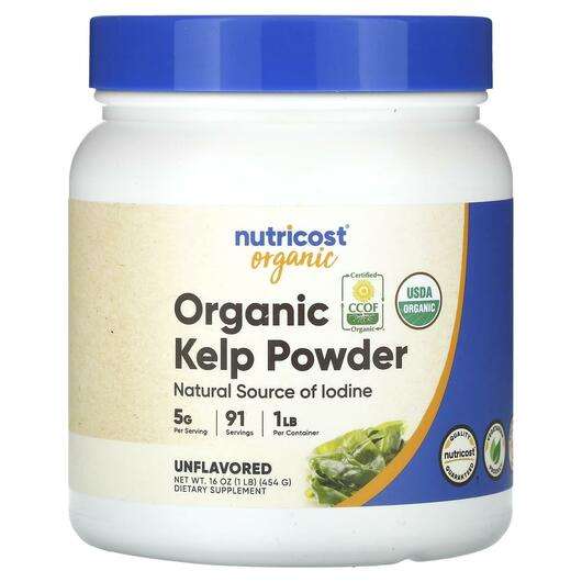 Основне фото товара Nutricost, Organic Kelp Powder Unflavored, Ламінария, 454 г