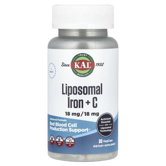 Основне фото товара KAL, Liposomal Iron + C, Залізо, 30 капсул