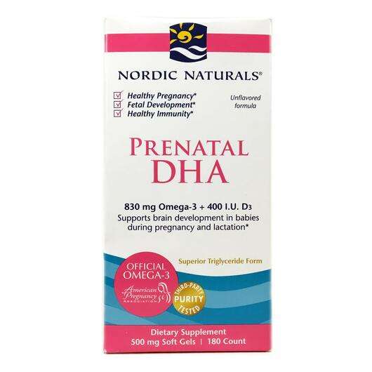 Основное фото товара Nordic Naturals, Пренатальная ДГК 500 мг, Prenatal DHA, 180 ка...
