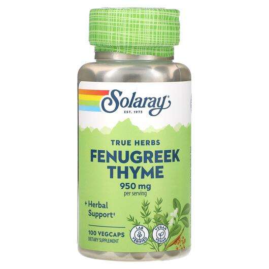 Основне фото товара Solaray, True Herbs Fenugreek Thyme, Пажитник, 100 капсул